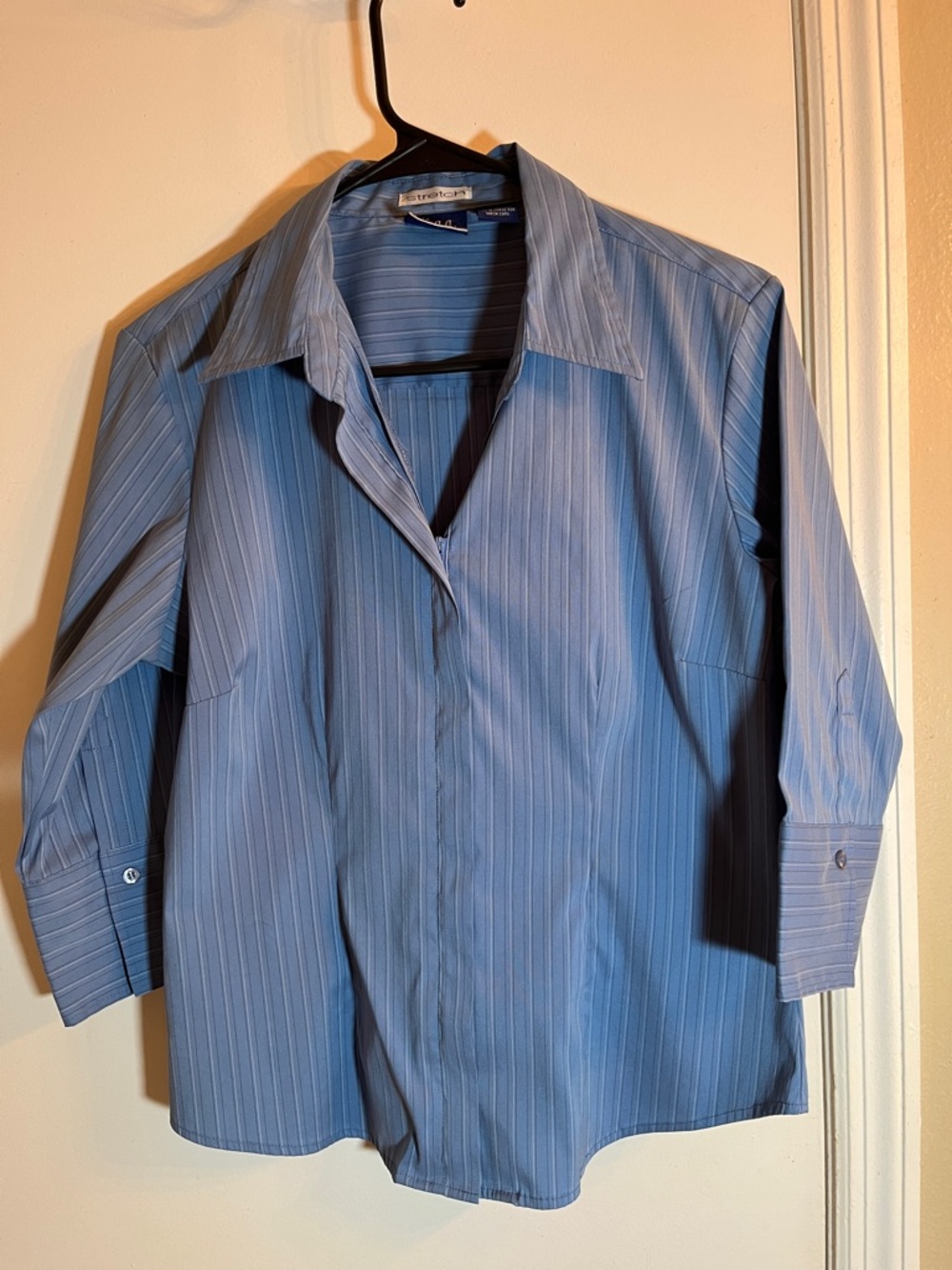 DCC Missy Women's Blue Pinstripe Zip-Front Blouse